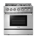 Thor Kitchen 5-Piece Pro Appliance Package - 36-Inch Dual Fuel Range with Propane Gas Cooktop , Refrigerator with Water Dispenser, Pro-Style Wall Mount Hood, Dishwasher, & Wine Cooler in Stainless Steel
