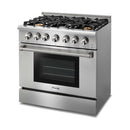 Thor Kitchen 5-Piece Pro Appliance Package - 36-Inch Propane Gas Range, Refrigerator with Water Dispenser, Under Cabinet Hood, Dishwasher, & Wine Cooler in Stainless Steel