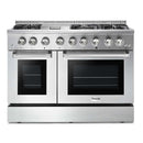 Thor Kitchen 6-Piece Pro Appliance Package - 48-Inch Dual Fuel Range with Propane Gas Cooktop , French Door Refrigerator, Dishwasher, Pro Wall Mount Hood, Microwave Drawer, & Wine Cooler in Stainless Steel