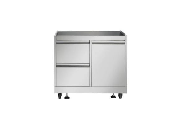 Stainless steel side cabinet module with double doors and four leveling feet