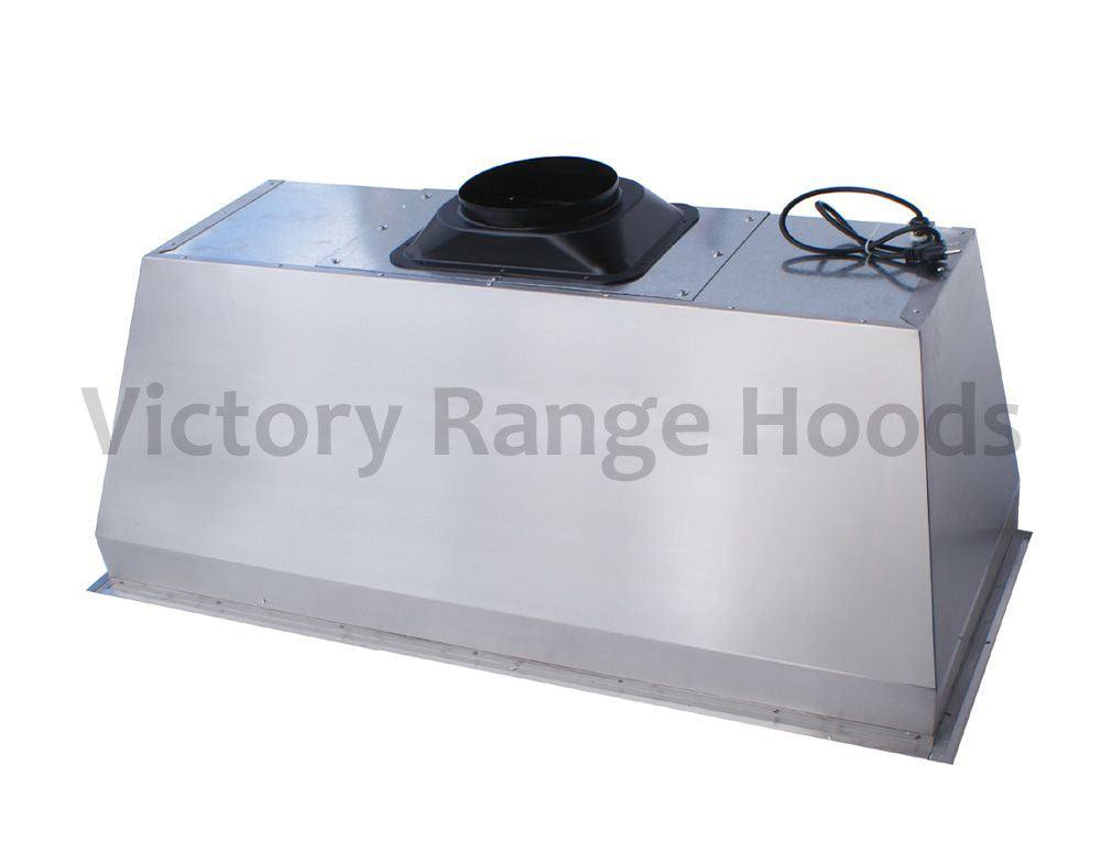 Stainless steel hood insert blower housing with round opening and power wires