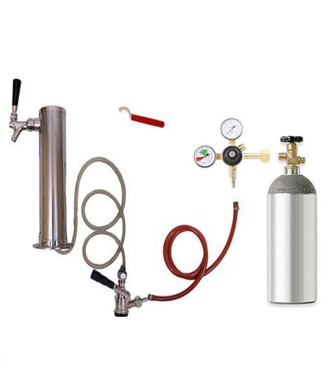 Beer draft system components: tap faucet, hoses, gauge and CO2 regulator