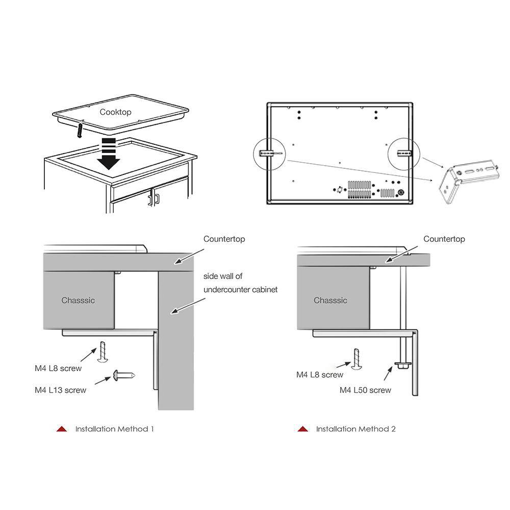 Gas cooktop installation guide diagram showing mounting and side wall clearance