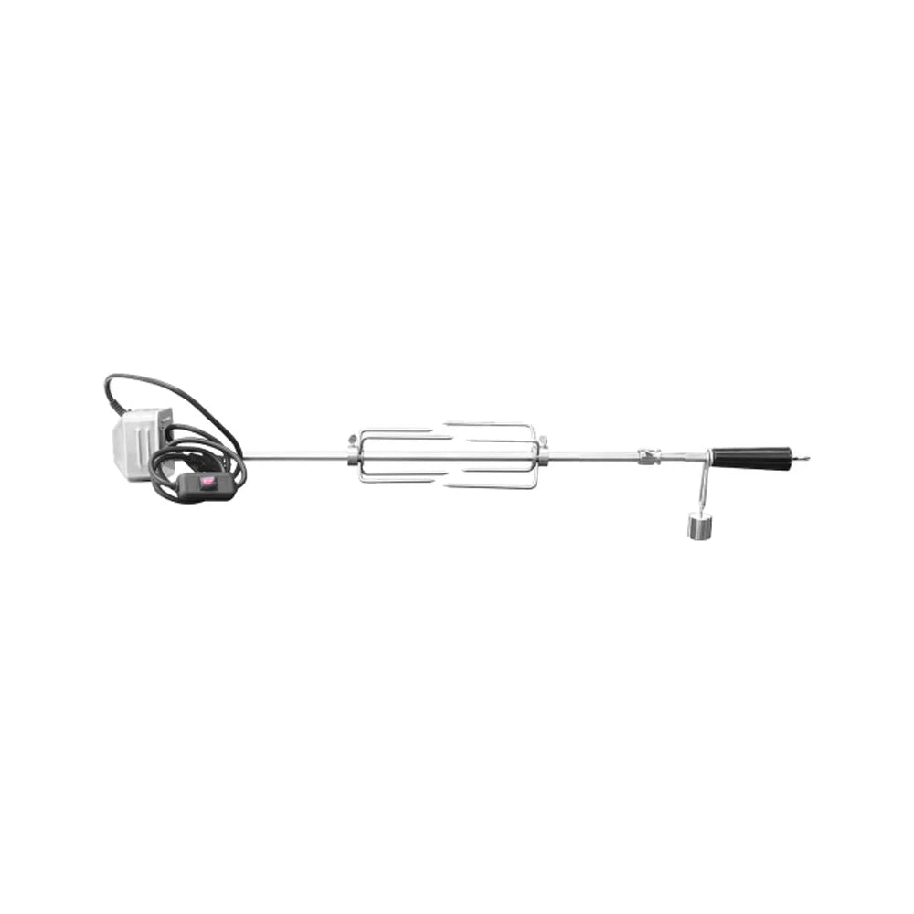 TrueFlame rotisserie kit with motor control box, spit rod, and handle for grills