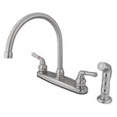 Kingston Brass Magellan Double-Handle 8" Centerset Kitchen Faucet with Side Sprayer, Brushed Nickel (FB798SP)