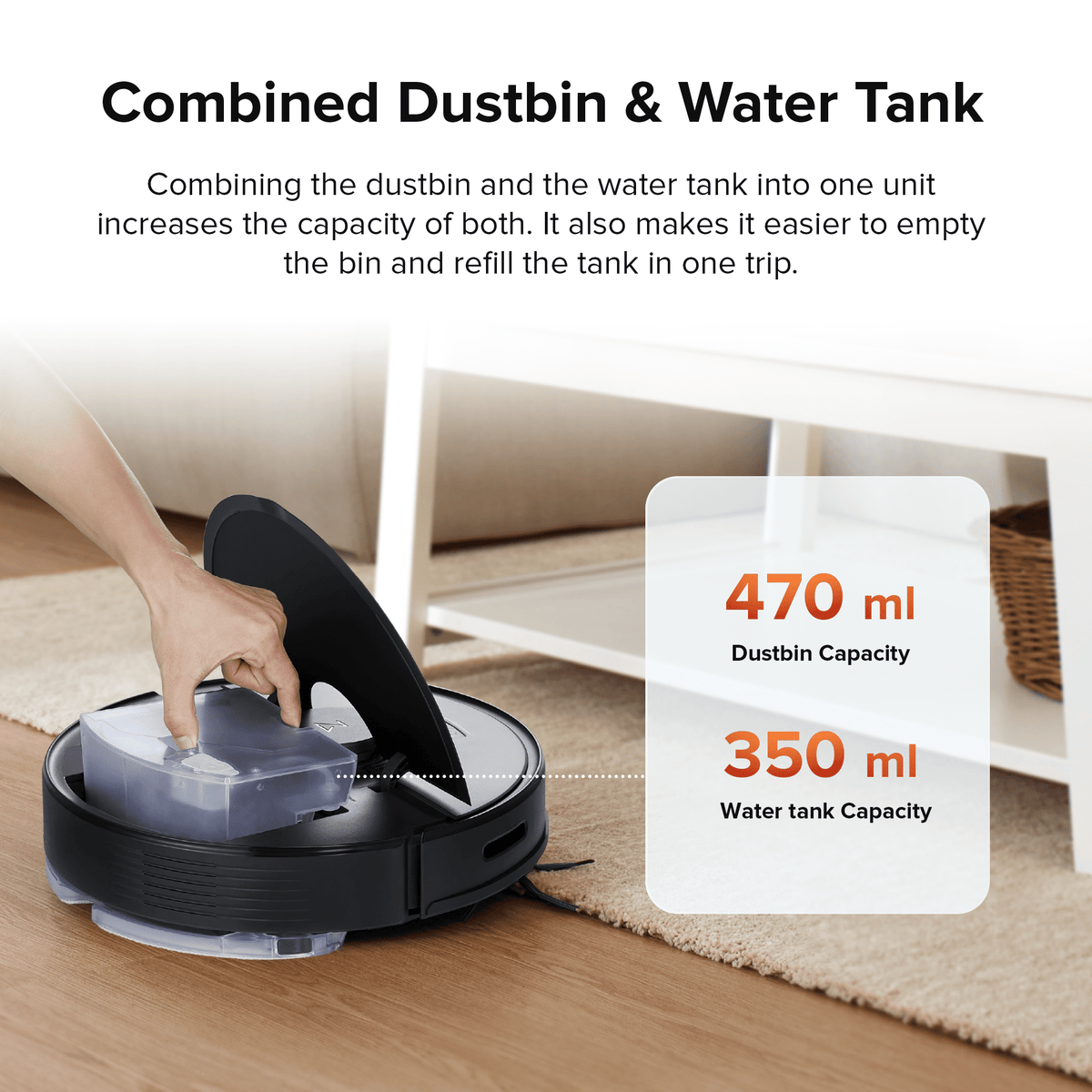 Black Roborock robot vacuum and mop base with dustbin and water tank