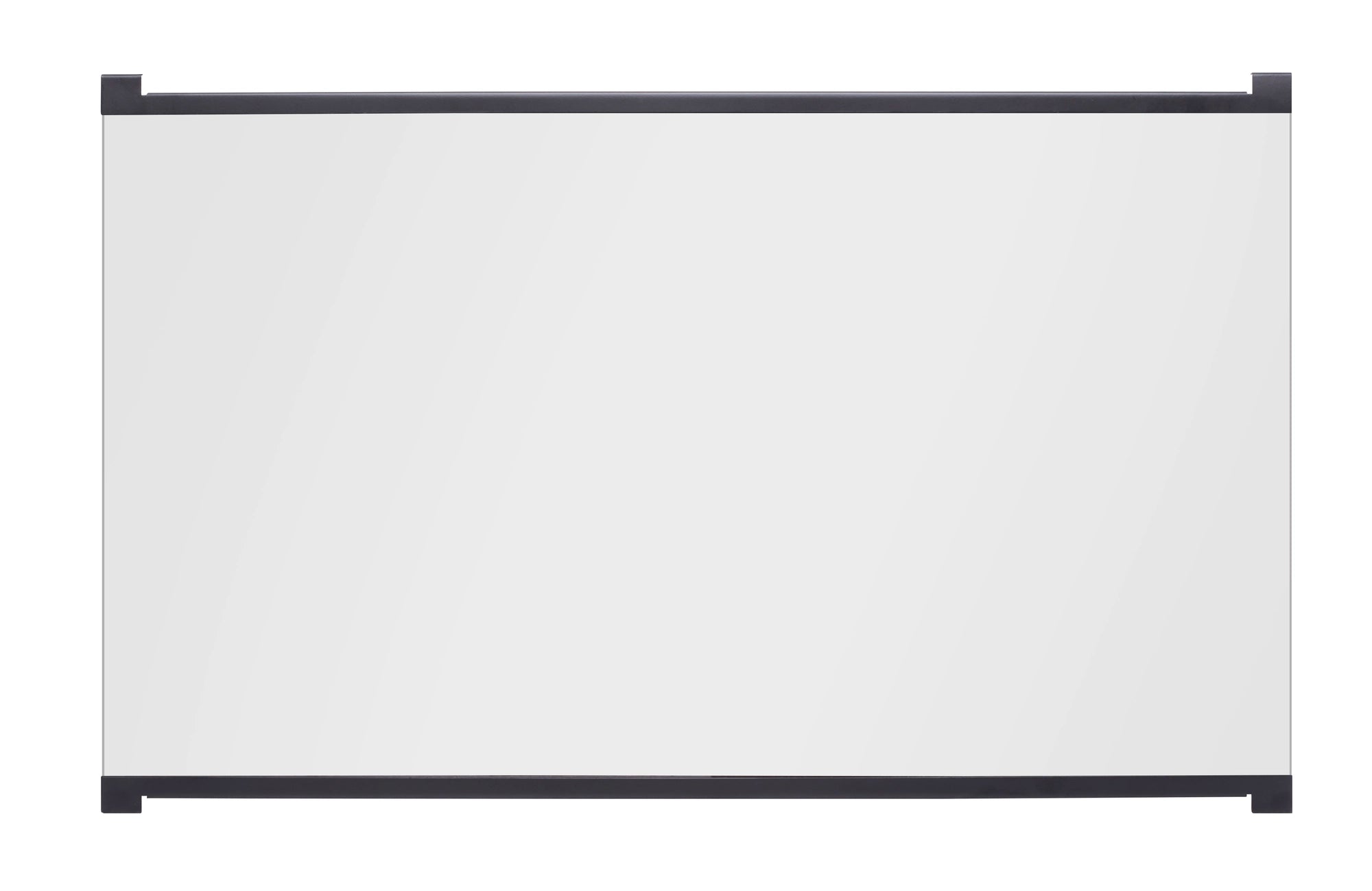 Black-framed tempered glass firebox door for built-in use