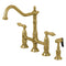 Kingston Brass Heritage Bridge Kitchen Faucet with Brass Side Sprayer, Brushed Brass (KS1277ALBS)
