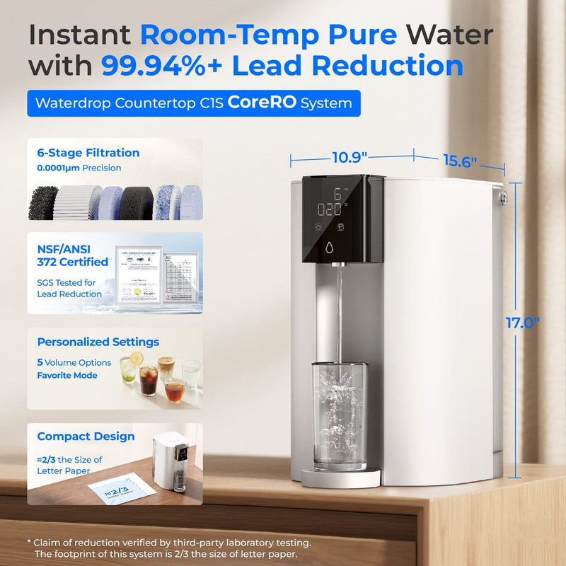 Waterdrop Countertop CoreRO System, 5-stage RO Filtration with Portable Pure Water Tank, White (WD-C1S-N)