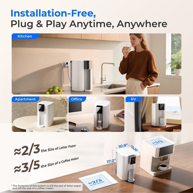 Waterdrop Countertop CoreRO System, 5-stage RO Filtration with Portable Pure Water Tank, White (WD-C1S-N)