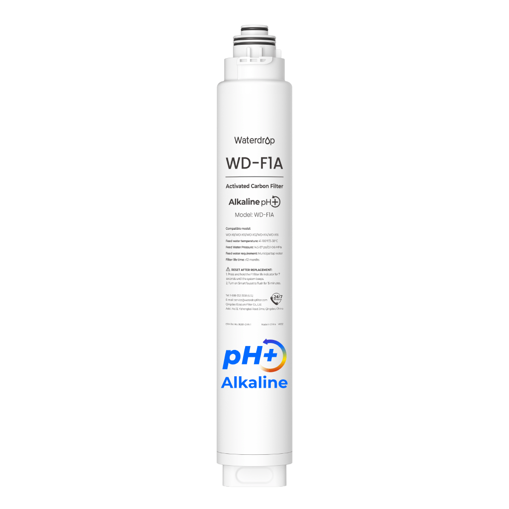 Waterdrop WD-F1A activated carbon alkaline pH+ filter cartridge, white cylinder