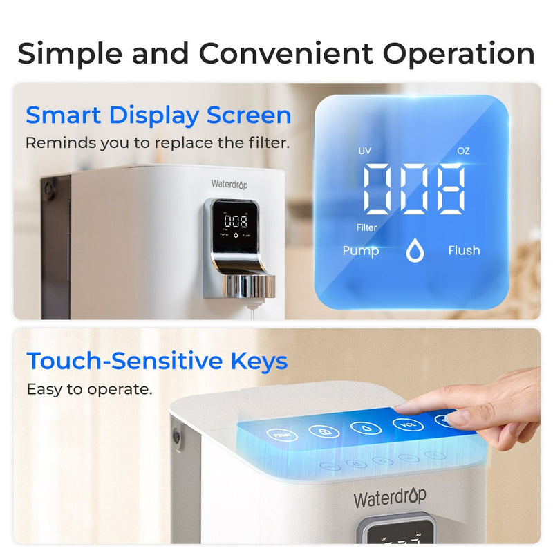 Waterdrop Countertop Reverse Osmosis Water Filter System, Instant Hot Water Dispensers, Portable No Installation, 4 Temperature Options, Reduce TDS, 5-Stage with UV (WD-K19-H)