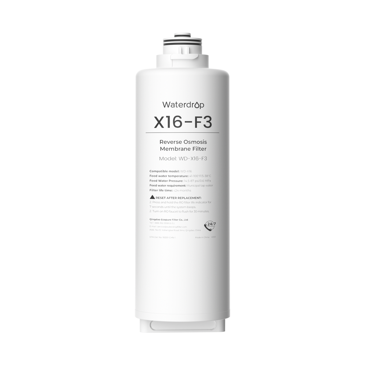 Waterdrop X16-F3 RO replacement filter cartridge, white bottle