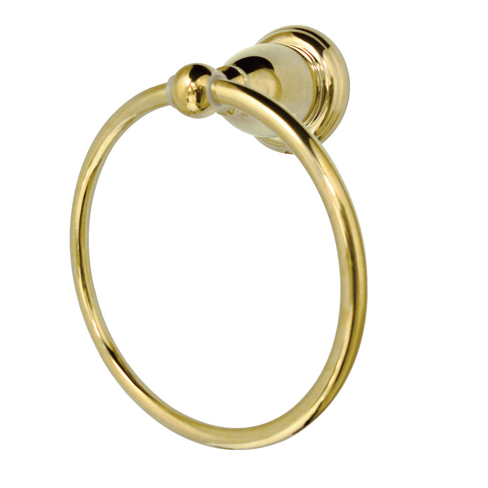 Polished brass towel ring with round mounting base