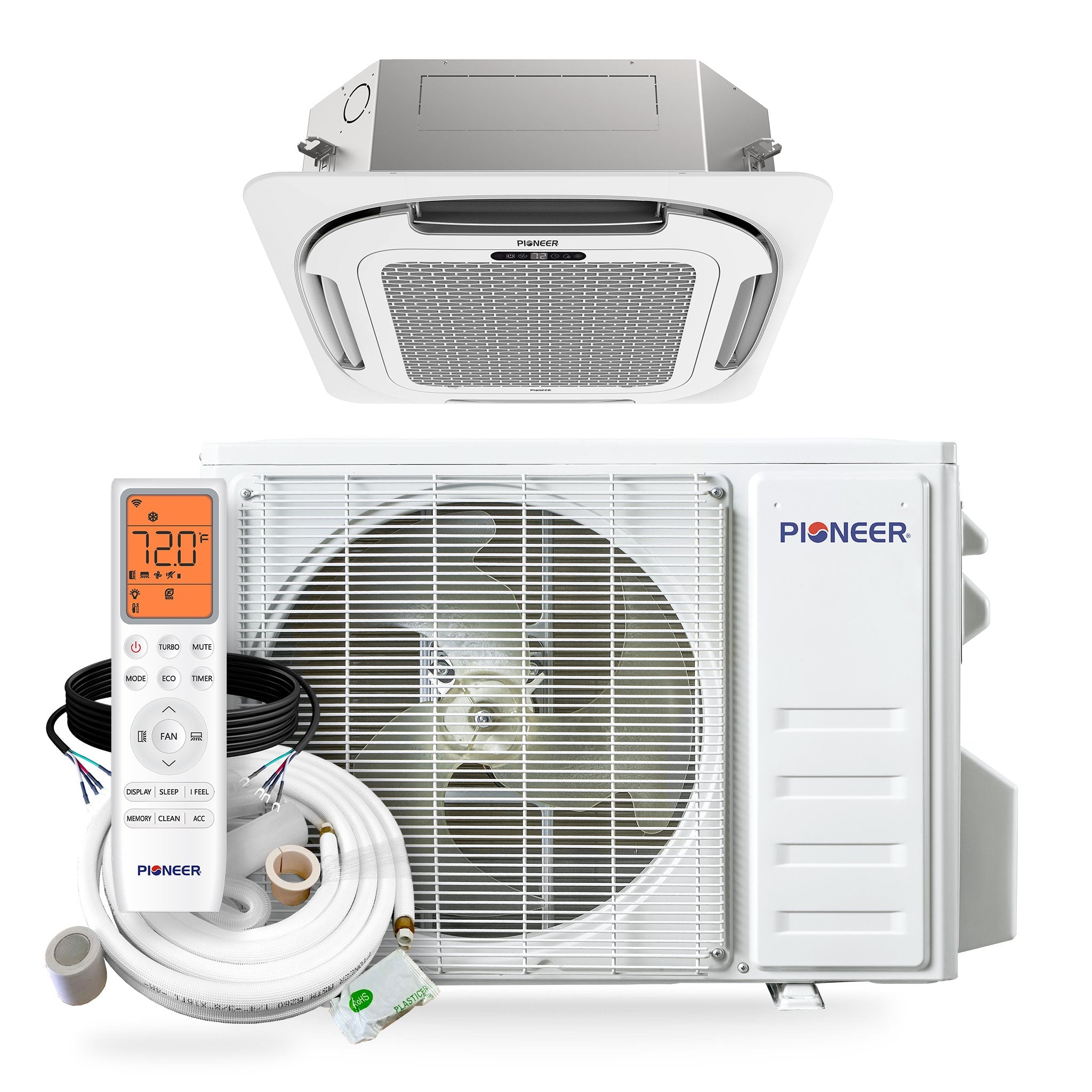 Ceiling cassette mini-split air conditioner full set with outdoor unit and remote
