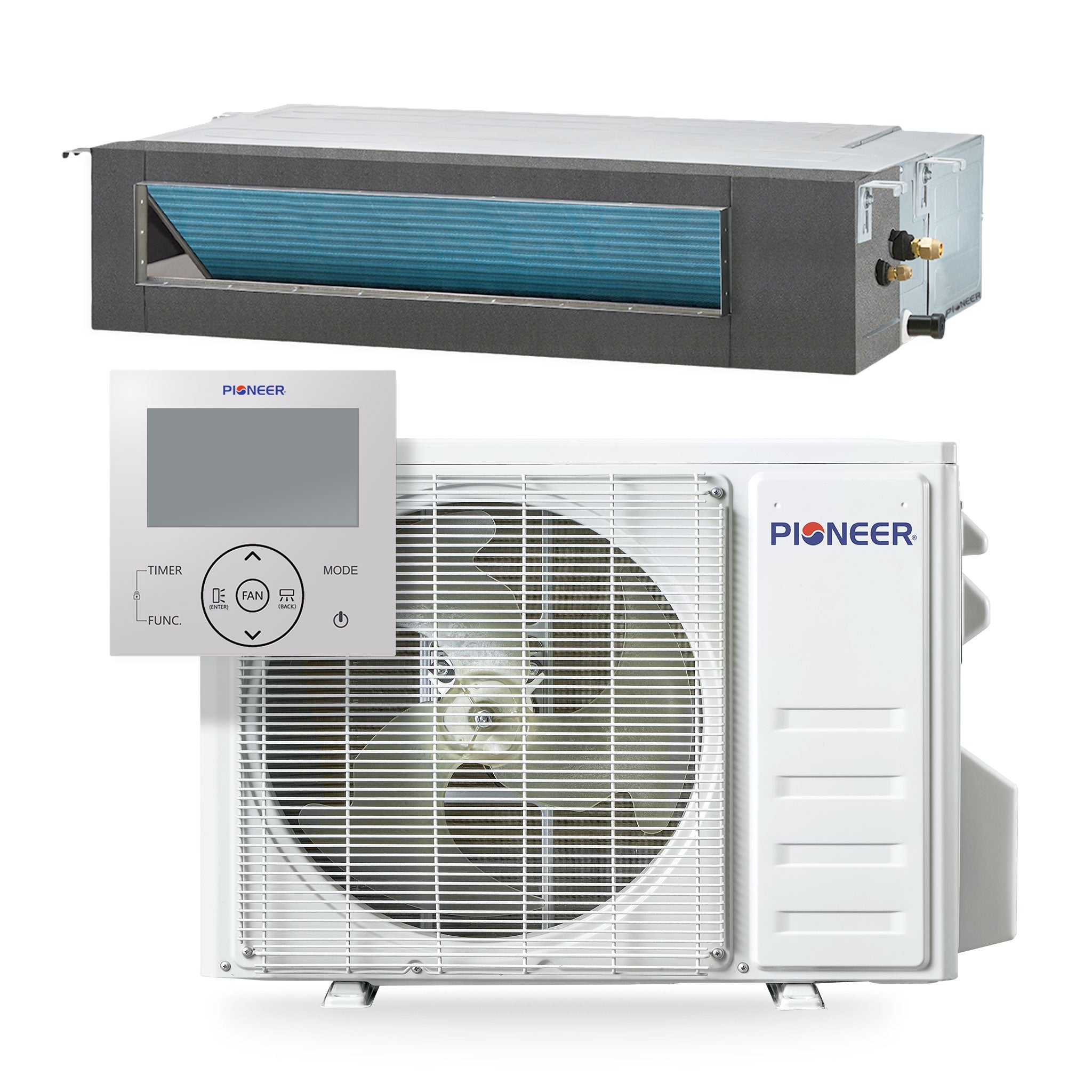 Concealed ducted mini-split air conditioner full set with outdoor unit, indoor duct, control panel