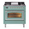 ILVE Nostalgie II Noblesse 36-Inch 3.5 Cu. Ft. Propane Gas Dual Fuel Range with 6 Burners, Griddle and Triple Glass Door in Mediterranean Mint with Chrome Trim (UN36FNMPMMCLP)