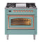 ILVE Nostalgie II Noblesse 36-Inch 3.5 Cu. Ft. Propane Gas Dual Fuel Range with 6 Burners, Griddle and Triple Glass Door in Mediterranean Mint with Copper Trim (UN36FNMPMMPLP)