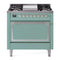 ILVE Nostalgie II Noblesse 36-Inch 3.5 Cu. Ft. Natural Gas Dual Fuel Range with 6 Burners, Griddle and Solid Door in Mediterranean Mint with Chrome Trim (UN36FQNMPMMC)