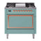 ILVE Nostalgie II Noblesse 36-Inch 3.5 Cu. Ft. Natural Gas Dual Fuel Range with 6 Burners, Griddle and Solid Door in Mediterranean Mint with Copper Trim (UN36FQNMPMMP)