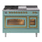 ILVE Nostalgie II Noblesse 48-Inch 5.02 Cu. Ft. Double Oven Propane Gas Dual Fuel Range with 5 Burners, Griddle, French Top and Triple Glass Door in Mediterranean Mint with Brass Trim (UN48FSNMPMMGLP)