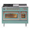 ILVE Nostalgie II Noblesse 48-Inch 5.02 Cu. Ft. Double Oven Propane Gas Dual Fuel Range with 5 Burners, Griddle, French Top and Triple Glass Door in Mediterranean Mint with Copper Trim (UN48FSNMPMMPLP)