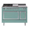 ILVE Nostalgie II Noblesse 48-Inch 5.02 Cu. Ft. Dual Oven Propane Gas Dual Fuel Range with 5 Burners, Griddle, French Top and Solid Door in Mediterranean Mint with Chrome Trim (UN48FSQNMPMMCLP)
