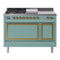 ILVE Nostalgie II Noblesse 48-Inch 5.02 Cu. Ft. Dual Oven Propane Gas Dual Fuel Range with 5 Burners, Griddle, French Top and Solid Door in Mediterranean Mint with Brass Trim (UN48FSQNMPMMGLP)
