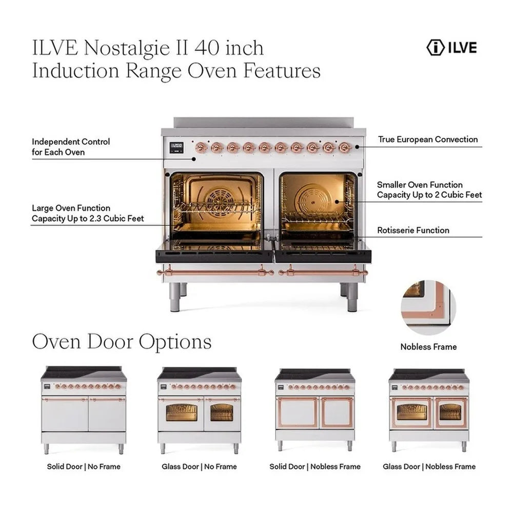 ILVE Nostalgie II Noblesse 40-Inch 4.3 Cu. Ft. Dual Oven Natural Gas Dual Fuel Range with 6 Burners, Griddle and Triple Glass Door in Mediterranean Mint with Chrome Trim, cooktop view