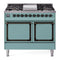 ILVE Nostalgie II Noblesse 40-Inch 4.3 Cu. Ft. Double Oven Natural Gas Dual Fuel Range with 6 Burners, Griddle and Solid Door in Mediterranean Mint with Burnished Bronze Trim (UND40FQNMPMMB)