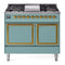 ILVE Nostalgie II Noblesse 40-Inch 4.3 Cu. Ft. Double Oven Natural Gas Dual Fuel Range with 6 Burners, Griddle and Solid Door in Mediterranean Mint with Brass Trim (UND40FQNMPMMG)