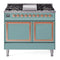 ILVE Nostalgie II Noblesse 40-Inch 4.3 Cu. Ft. Double Oven Natural Gas Dual Fuel Range with 6 Burners, Griddle and Solid Door in Mediterranean Mint with Copper Trim (UND40FQNMPMMP)
