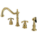 Kingston Brass French Country Double-Handle Widespread Kitchen Faucet with Brass Sprayer, Polished Brass (KB1792TXBS)