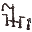 Kingston Brass Heritage Bridge Kitchen Faucet with Brass Side Sprayer, Oil Rubbed Bronze (KS1275ALBS)