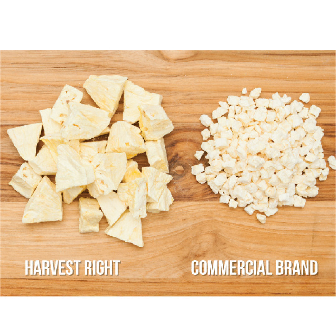 Wood cutting board with freeze-dried vegetable pieces
