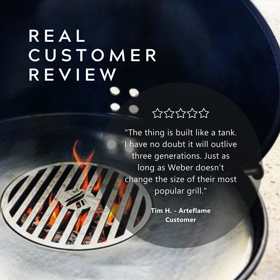 Round grill grate insert with visible flames and metal cooking pattern