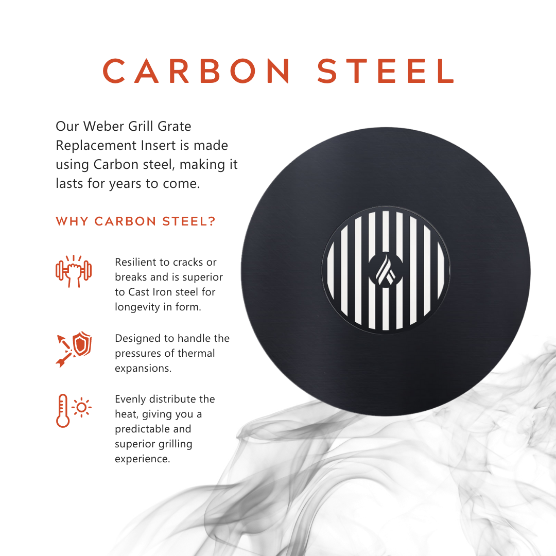 Round carbon steel Weber grill grate replacement insert with center emblem