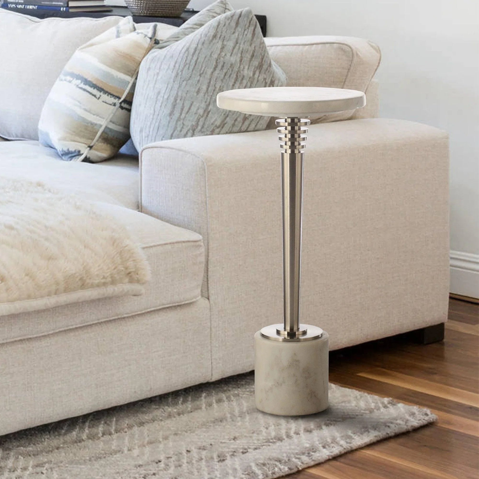 Parrot Uncle White Marble & Metal Table with Pedestal Base (PWT230307-