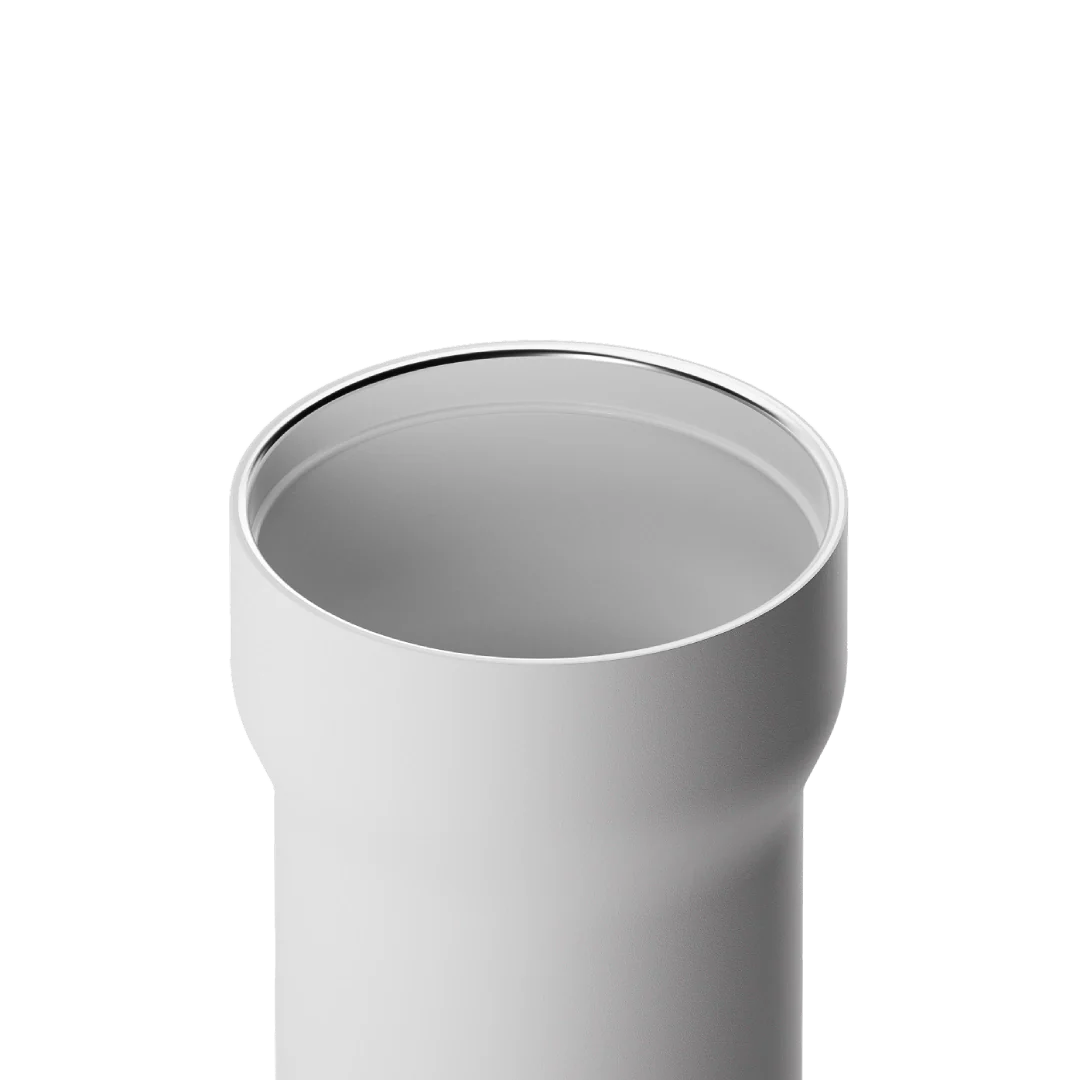 White passenger tumbler showing smooth body and open top rim