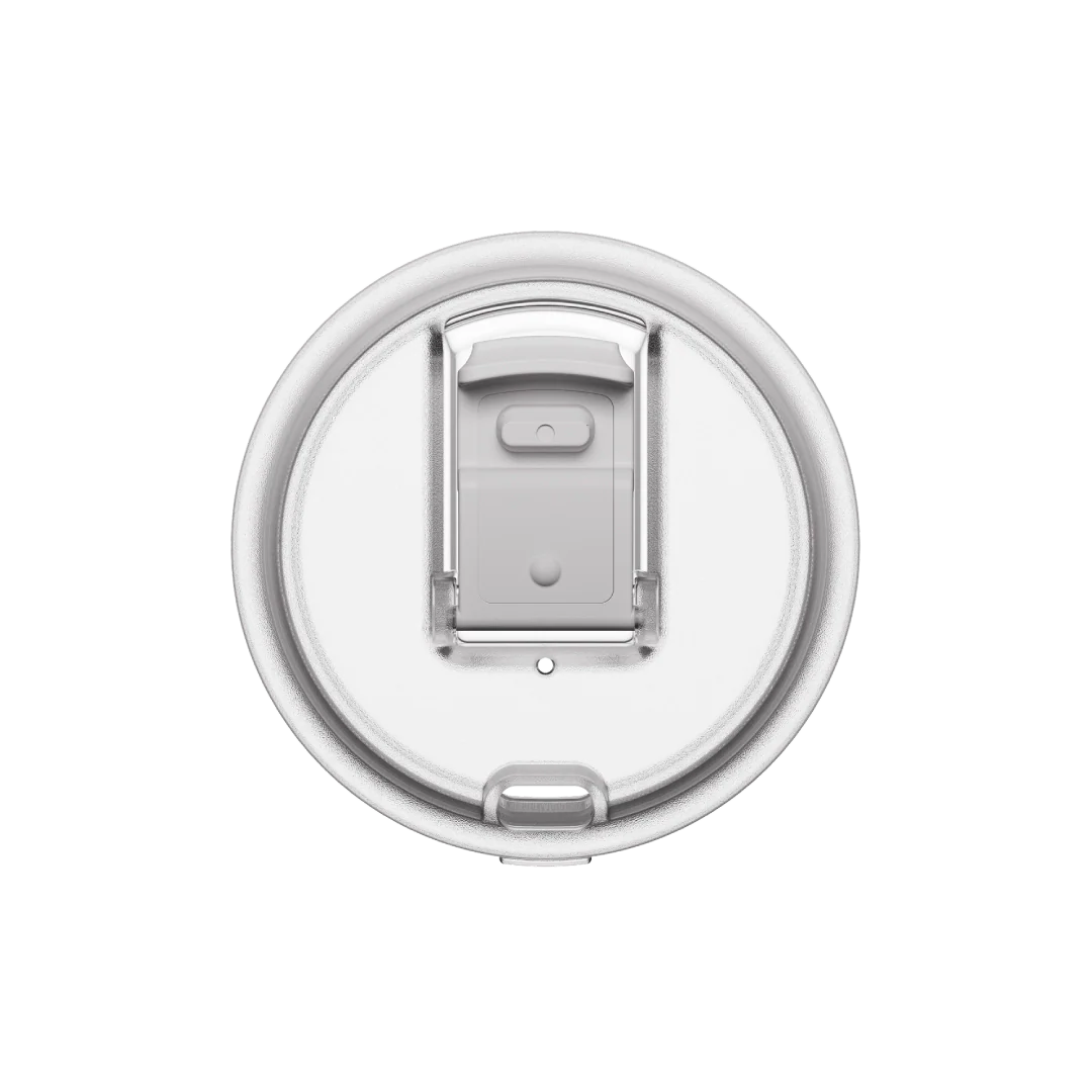 White passenger tumbler lid underside with latch tabs and small vent pin
