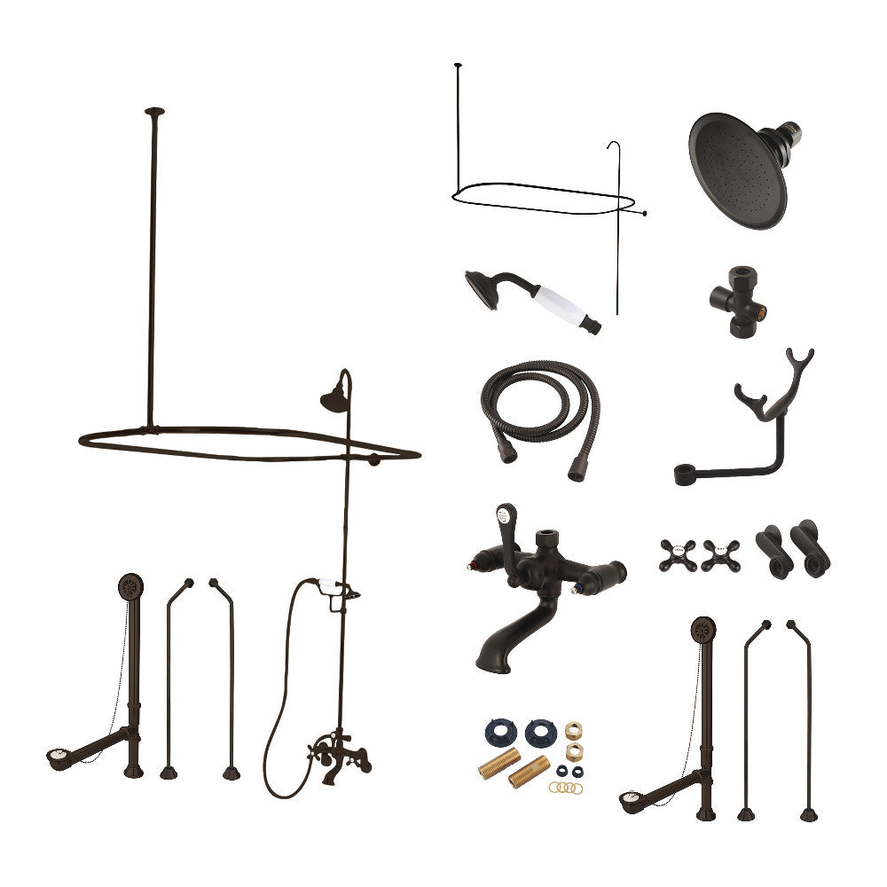 Oil rubbed bronze tub wall-mount faucet kit with hand shower, showerhead, hoses, fittings
