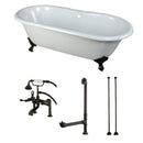 Kingston Brass Aqua Eden 66" Cast Iron Oval Double Ended Clawfoot Tub with Faucet Drain and Supply Lines Combo, White/Oil Rubbed Bronze (KCT7D663013C5)
