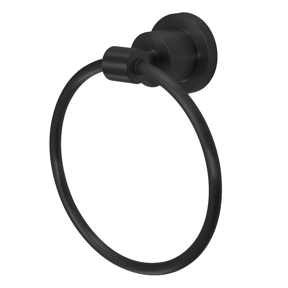Matte black towel ring with round wall mount and loop handle