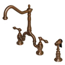 Kingston Brass English Country Bridge Kitchen Faucet with Brass Side Sprayer, Antique Copper (KS775ALBSAC)
