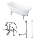 Kingston Brass Aqua Eden 62" Cast Iron Oval Single Slipper Clawfoot Tub with Faucet Drain and Supply Lines Combo, White/Polished Chrome/Polished Chrome (KCT7D653129C1)