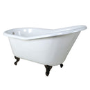Kingston Brass Aqua Eden 60" Cast Iron Oval Single Slipper Clawfoot Tub, No Faucet Drillings, White/Oil Rubbed Bronze (VCTND6030NT5)