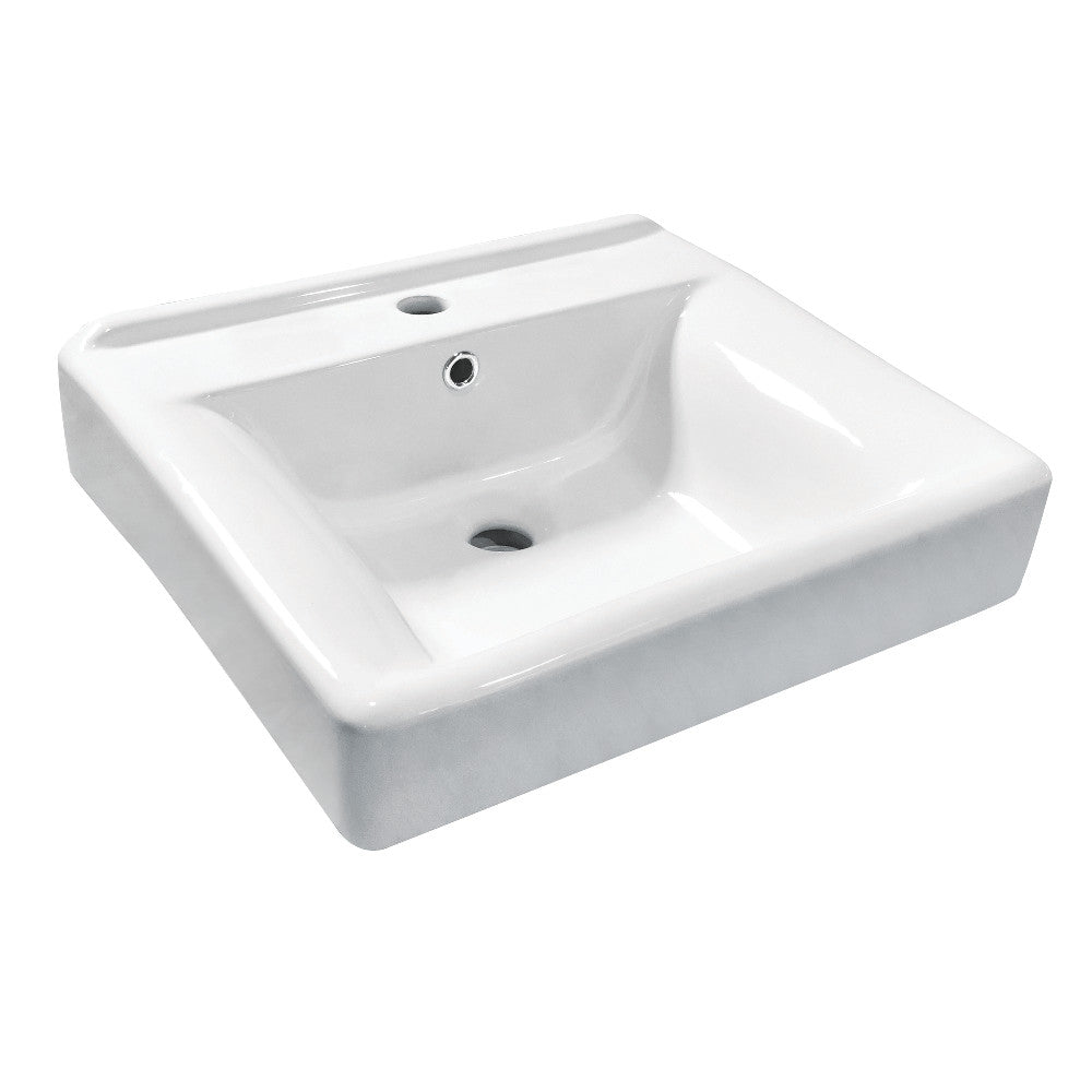 White 20in ceramic console sink with 1 faucet hole and basin drain