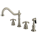 Kingston Brass French Country Double-Handle Widespread Kitchen Faucet with Brass Sprayer, Brushed Nickel (KB1798TXBS)