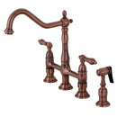 Kingston Brass Heritage Bridge Kitchen Faucet with Brass Side Sprayer, Antique Copper (KS127ALBSAC)