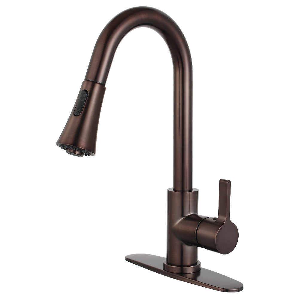 Oil-rubbed bronze pull-down kitchen faucet with single lever handle